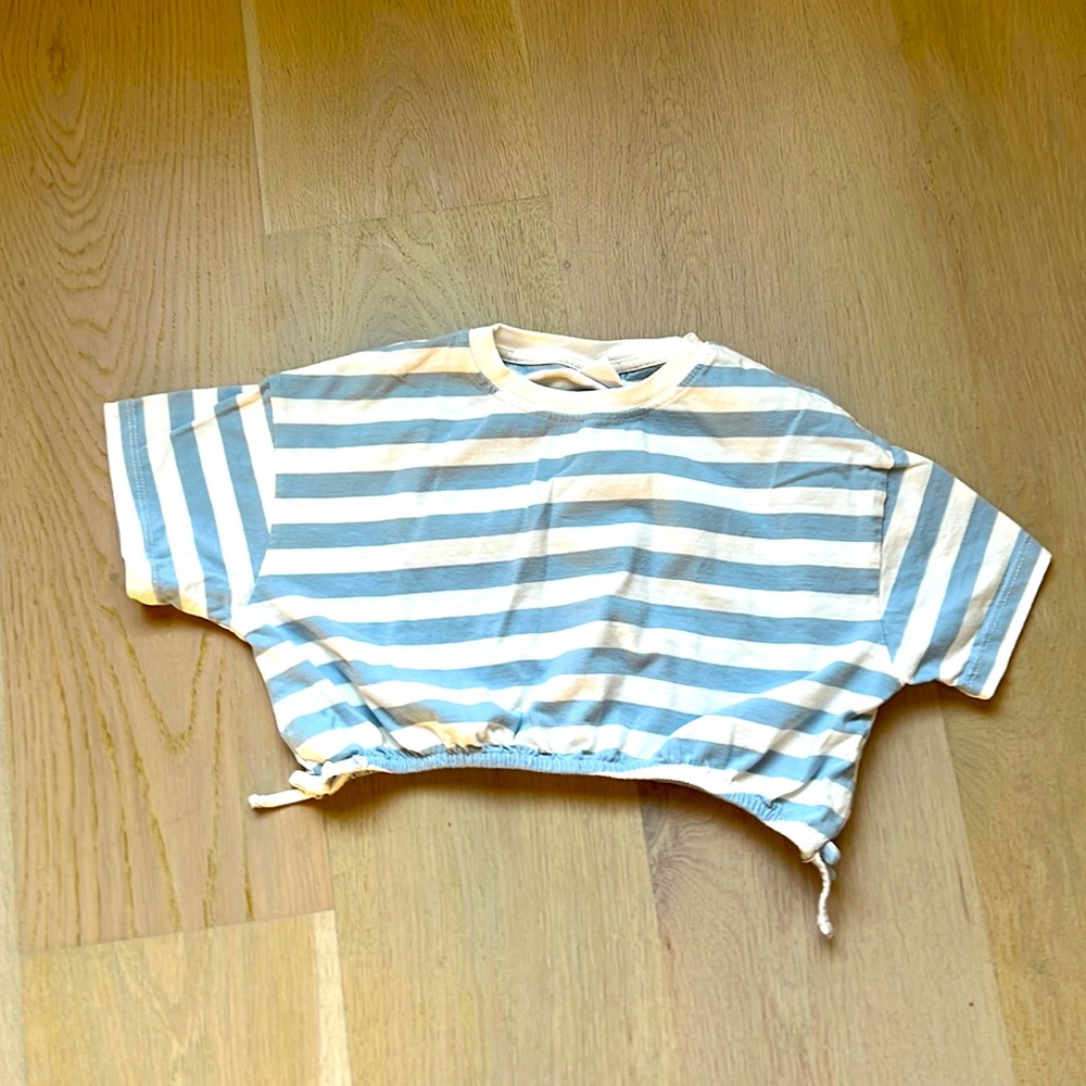 Blue and white cropped shirt. May be good for the beach!